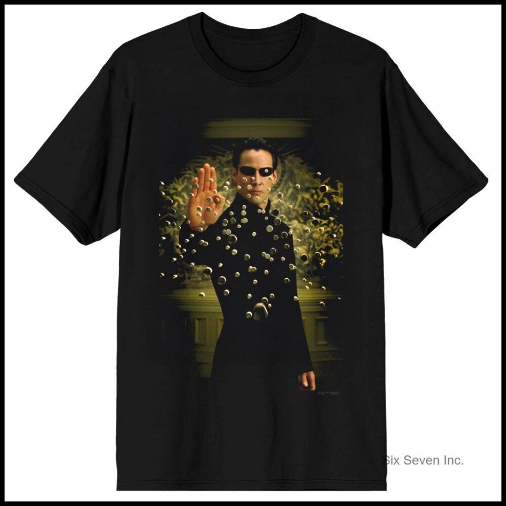 The Matrix Neo Floats Bullets Graphic Tee Retro Classic Fit Short Sleeve